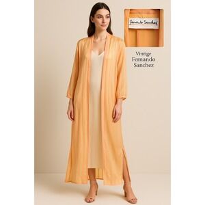 Vintage Fernando Sanchez 100% Silk Sheer Striped‎ Robe Duster - Size S Flawed